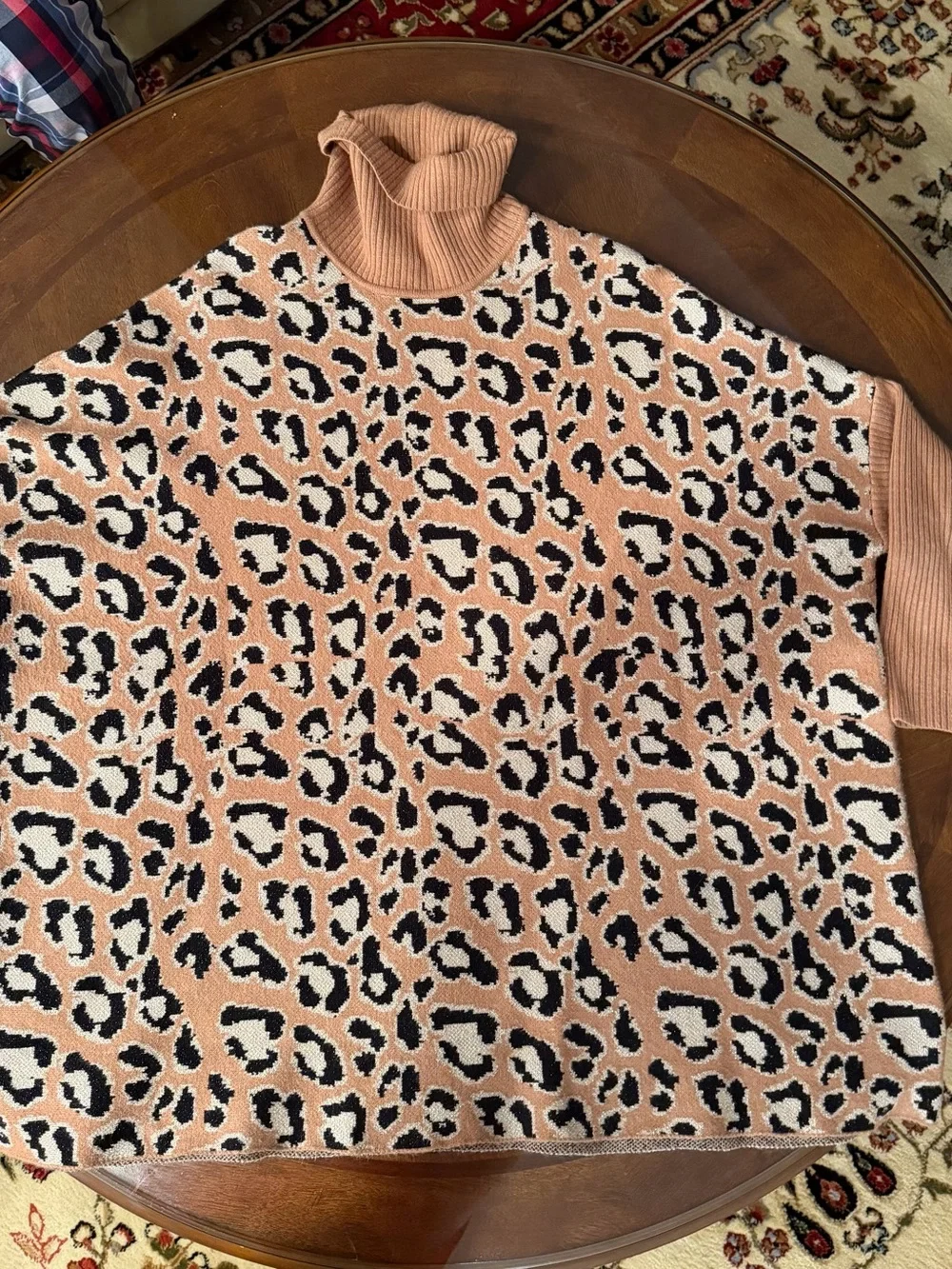 Chico’s Turtleneck Leopard Print Poncho Sweater